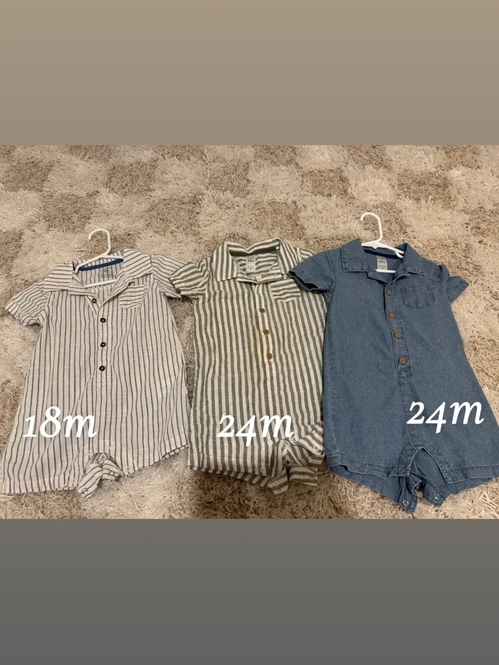 Striped and Chambray Kids Romper Set - Neutral Green, Blue